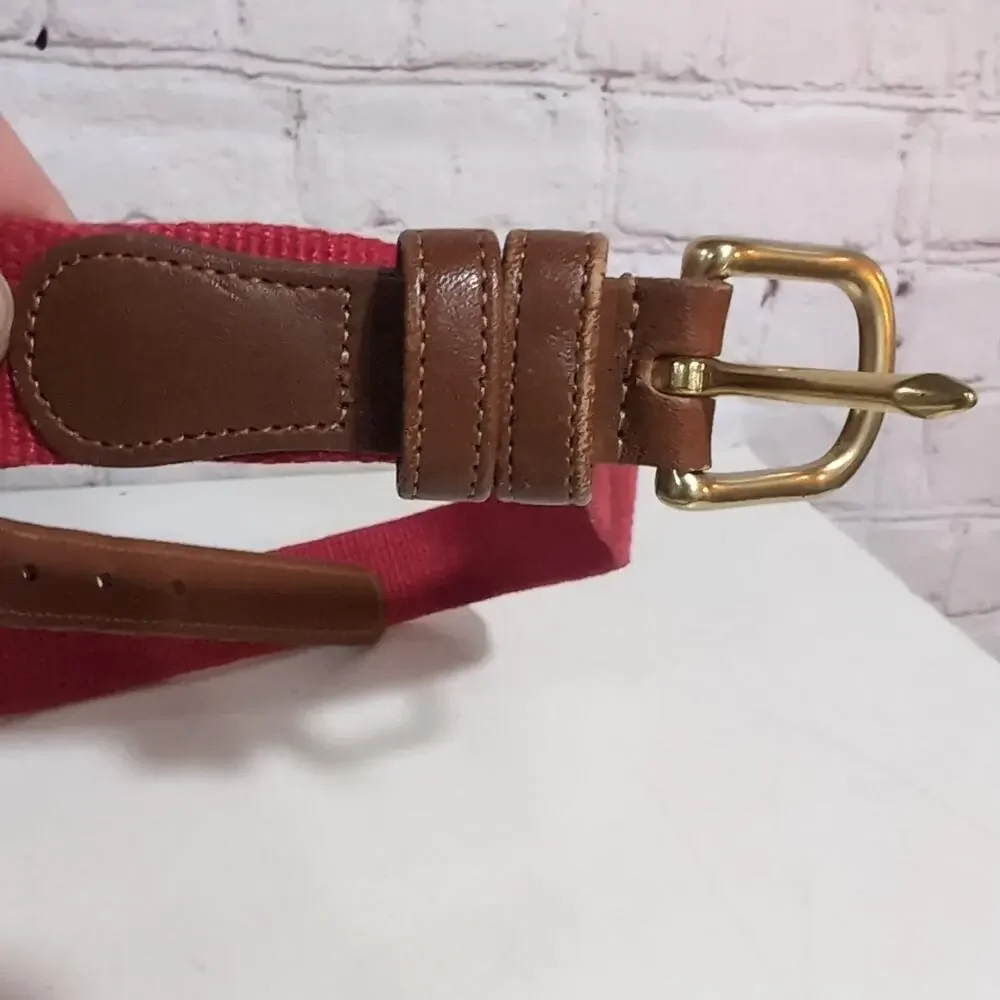 COACH Red Linen & Leather Belt 31-34 3813 Brass Buckle Mens Or Unisex 85cm